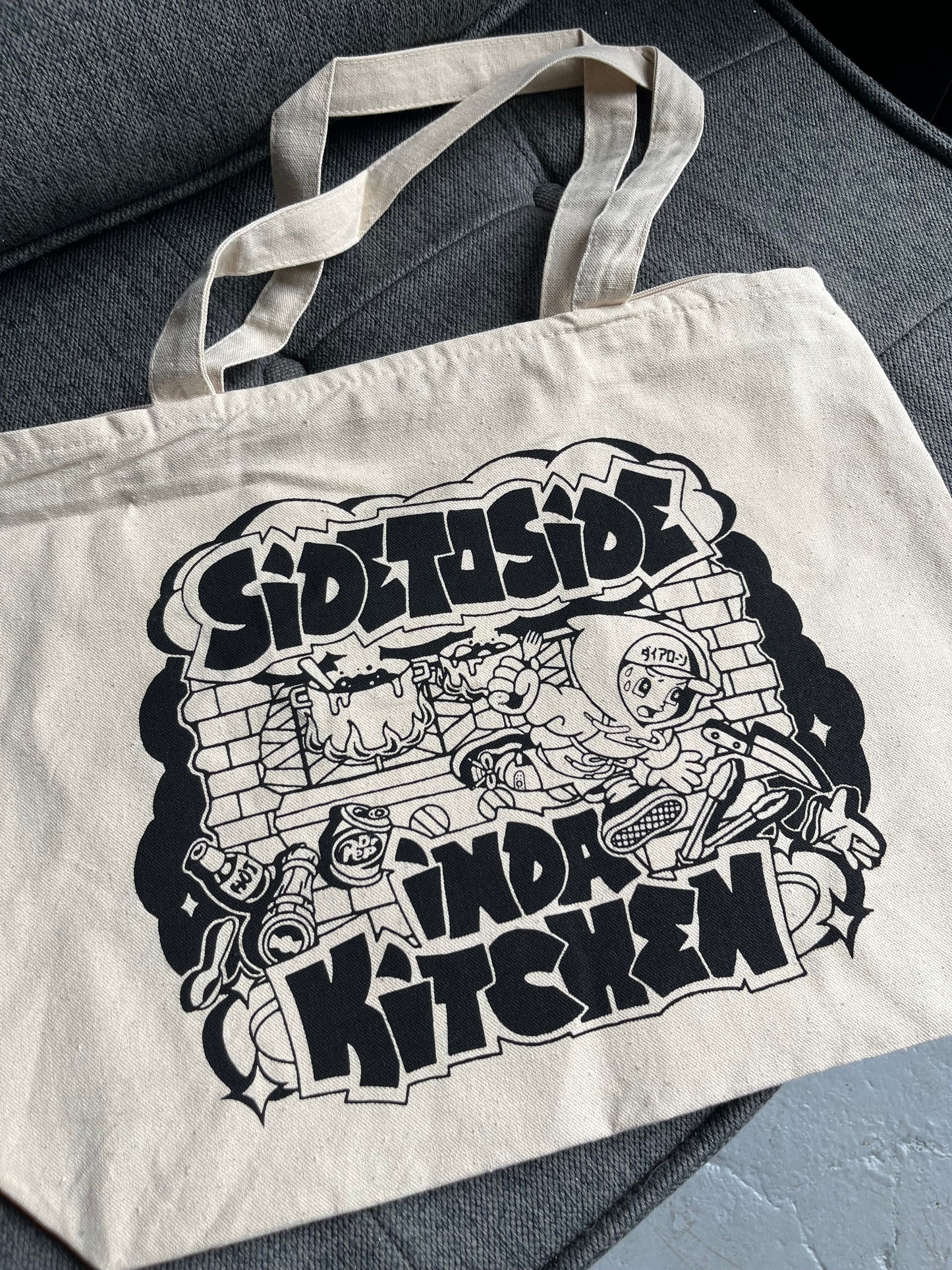 Side to side in da kitchen “Hoodie boy” Natural Tote